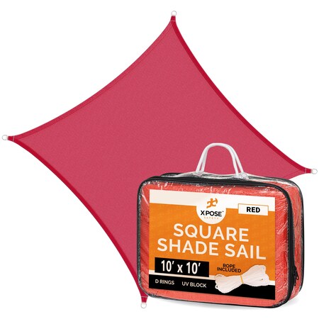 Xpose Safety Sun Shade Sail 10' x 10' - Red Square SHSRED-1010-X